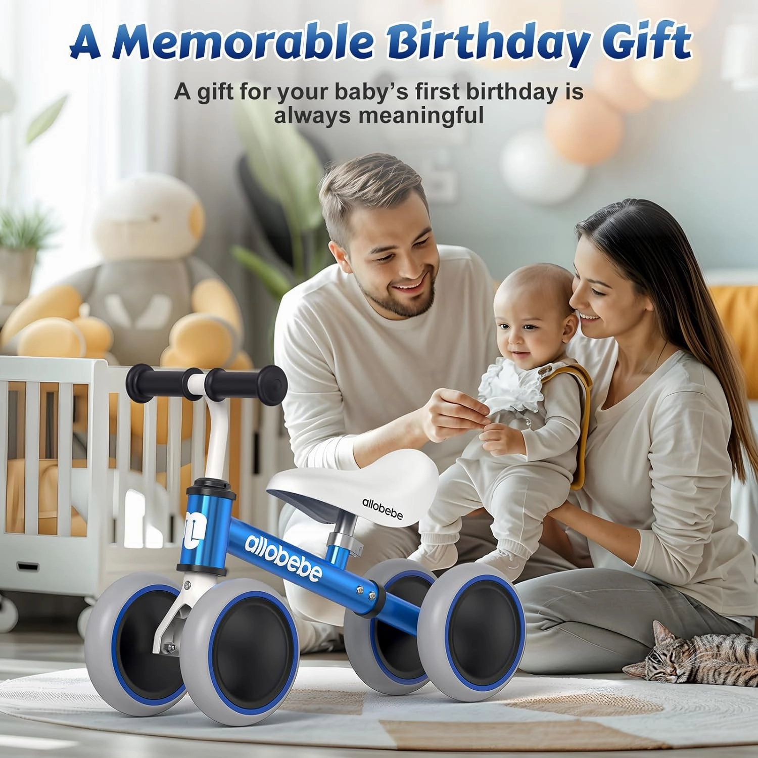 allobebe Baby Balance Bike, Cute Toddler Bikes 12-36 Months Gifts for 1 Year Old Girl Bike to Train Baby from Standing to Running with Adjustable Seat Silent & Soft 3 Wheels