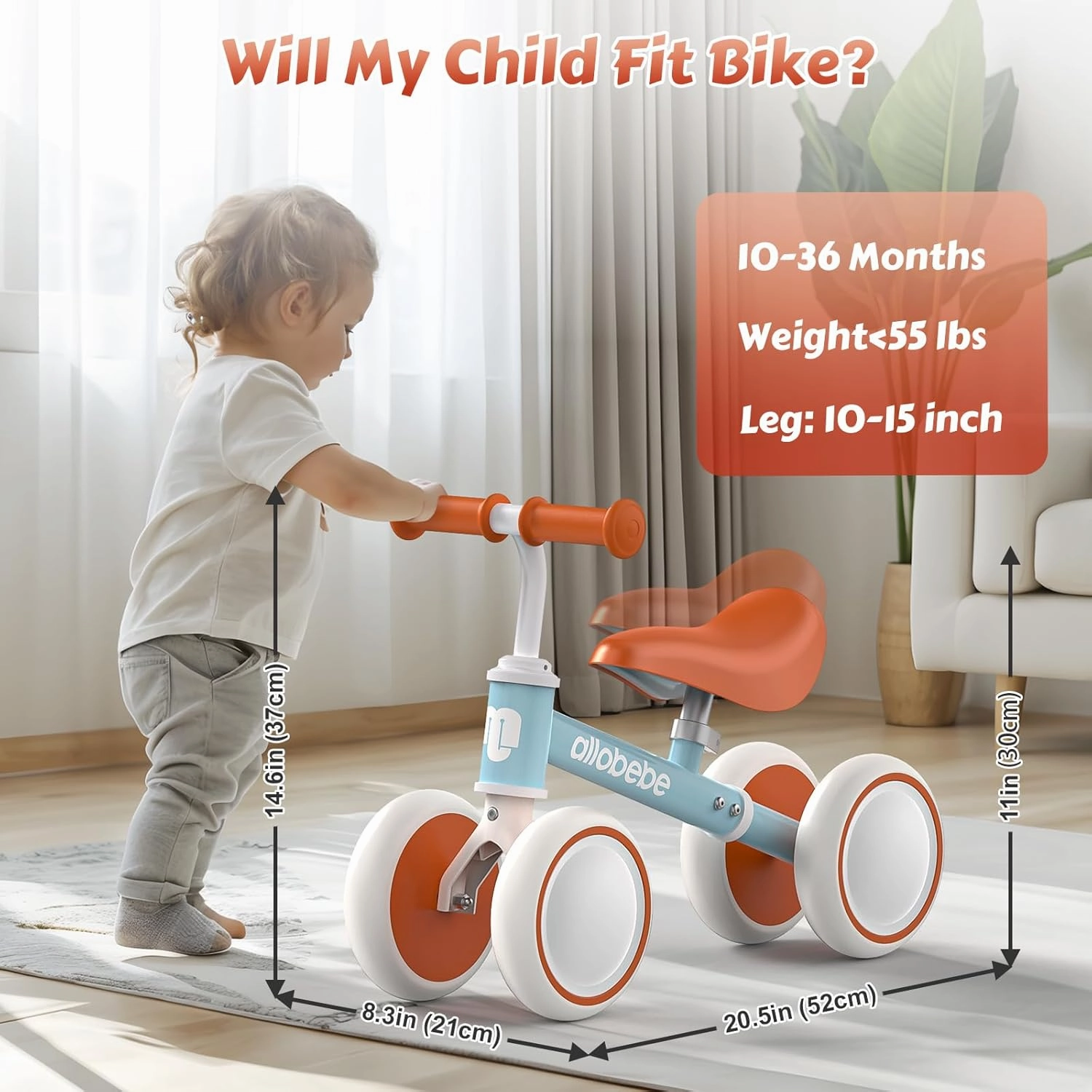 allobebe Baby Balance Bike, Cute Toddler Bikes 12-36 Months Gifts for 1 Year Old Girl Bike to Train Baby from Standing to Running with Adjustable Seat Silent & Soft 3 Wheels