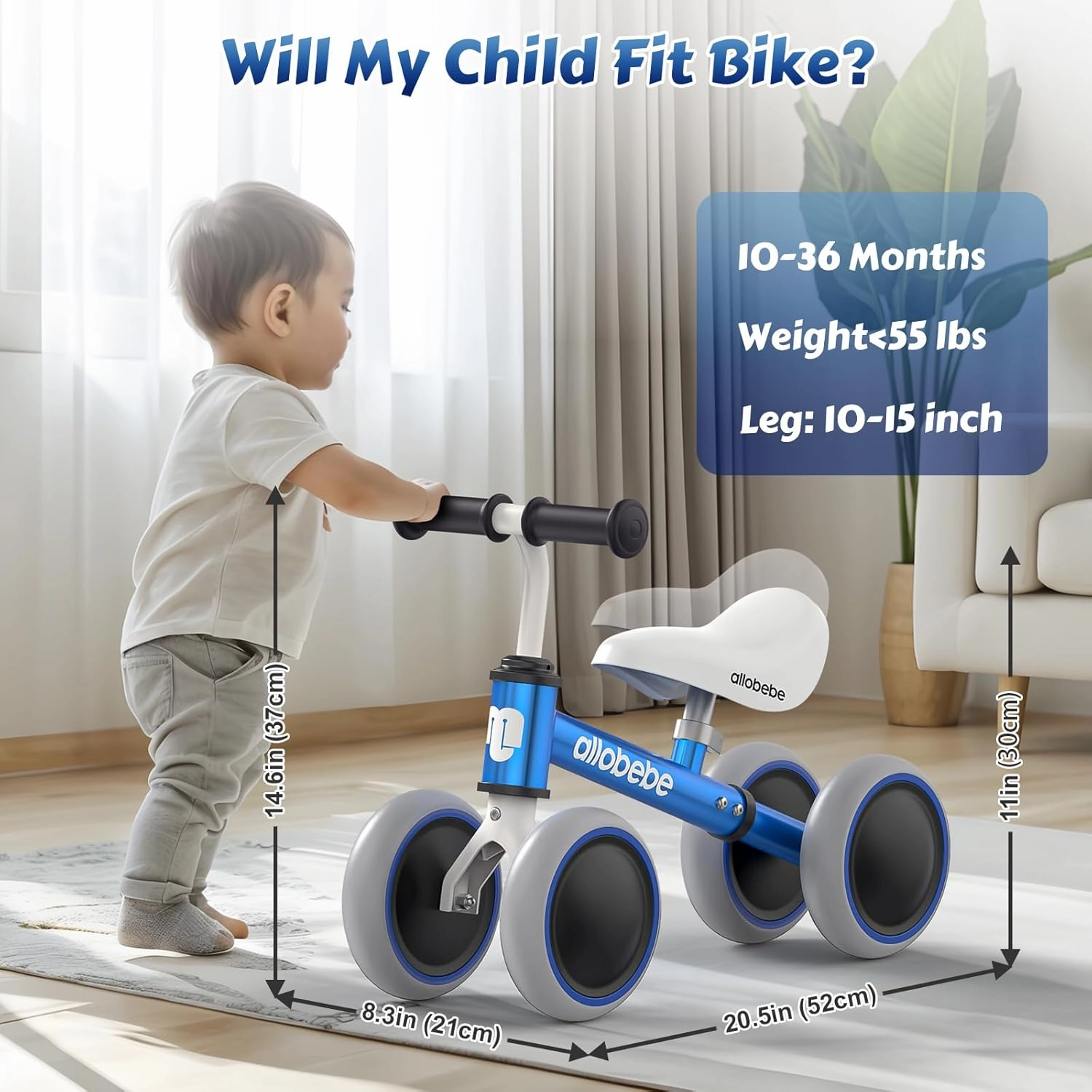 allobebe Baby Balance Bike, Cute Toddler Bikes 12-36 Months Gifts for 1 Year Old Girl Bike to Train Baby from Standing to Running with Adjustable Seat Silent & Soft 3 Wheels