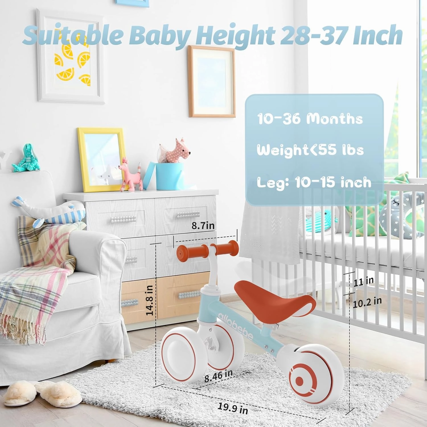allobebe Baby Balance Bike, Cute Toddler Bikes 12-36 Months Gifts for 1 Year Old Girl Bike to Train Baby from Standing to Running with Adjustable Seat Silent & Soft 3 Wheels