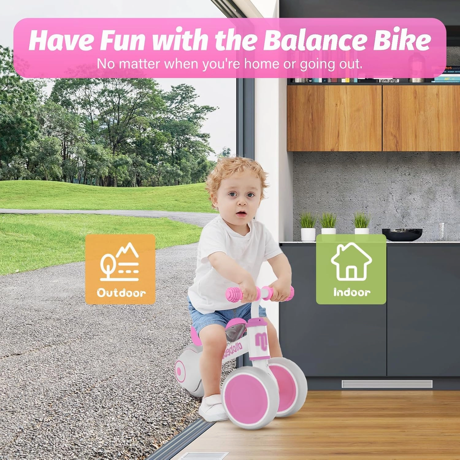 allobebe Baby Balance Bike, Cute Toddler Bikes 12-36 Months Gifts for 1 Year Old Girl Bike to Train Baby from Standing to Running with Adjustable Seat Silent & Soft 3 Wheels