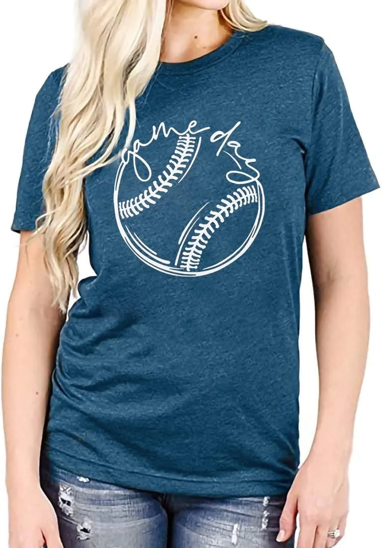 ALLTB Baseball Shirt Women Baseball Mom Shirts Funny Game Day Baseball Graphic Tee Tops Casual Ball Short Sleeve Tee Top