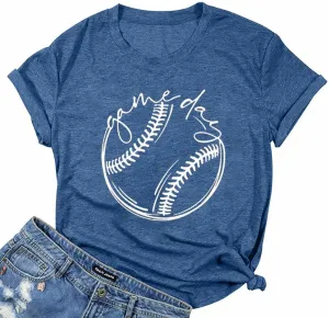 ALLTB Baseball Shirt Women Baseball Mom Shirts Funny Game Day Baseball Graphic Tee Tops Casual Ball Short Sleeve Tee Top