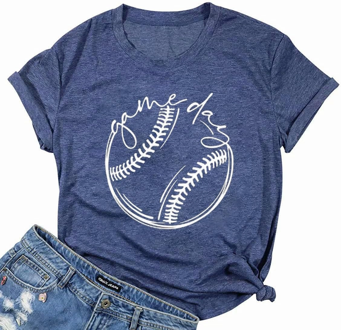 ALLTB Baseball Shirt Women Baseball Mom Shirts Funny Game Day Baseball Graphic Tee Tops Casual Ball Short Sleeve Tee Top