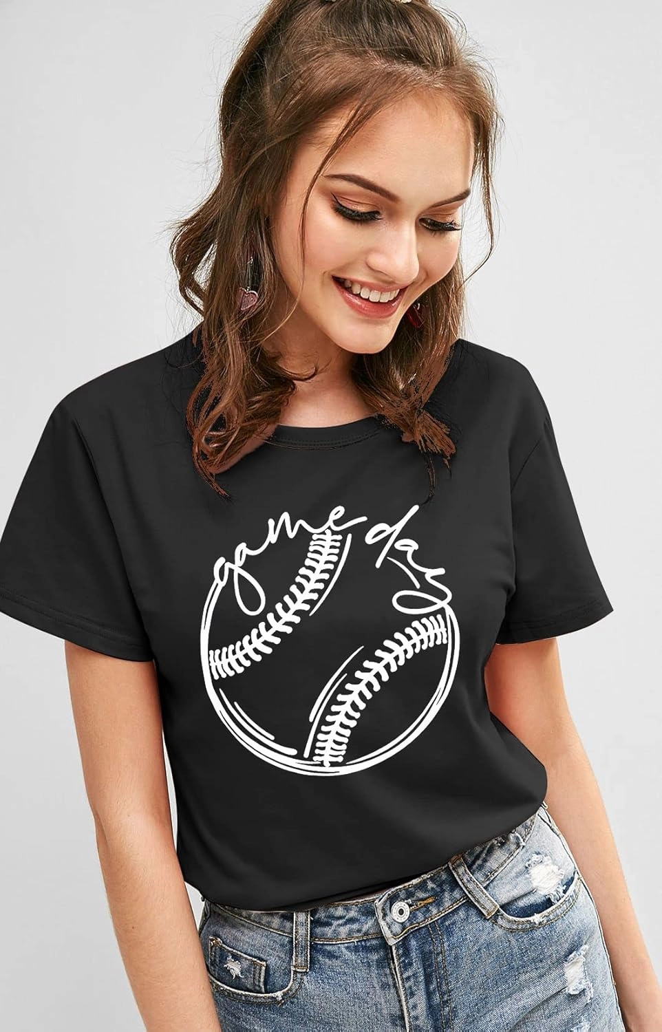 ALLTB Baseball Shirt Women Baseball Mom Shirts Funny Game Day Baseball Graphic Tee Tops Casual Ball Short Sleeve Tee Top