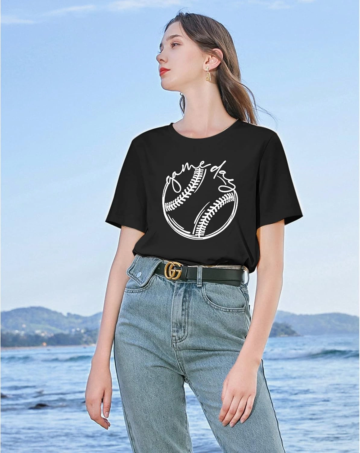 ALLTB Baseball Shirt Women Baseball Mom Shirts Funny Game Day Baseball Graphic Tee Tops Casual Ball Short Sleeve Tee Top