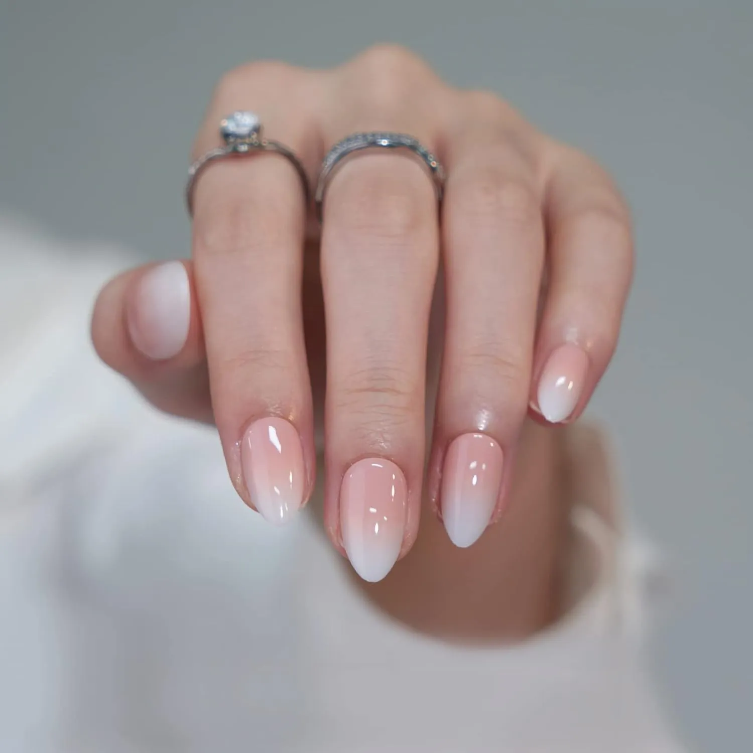 Almond Press On Nails Medium - BTArtbox Soft Gel Ombre Fake Nails with Nail Glue, Semi-Transparent Reusable Glue On Nails in 16 Sizes - 30PCS Stick On Nails Kit, Vanilla Cream Almond