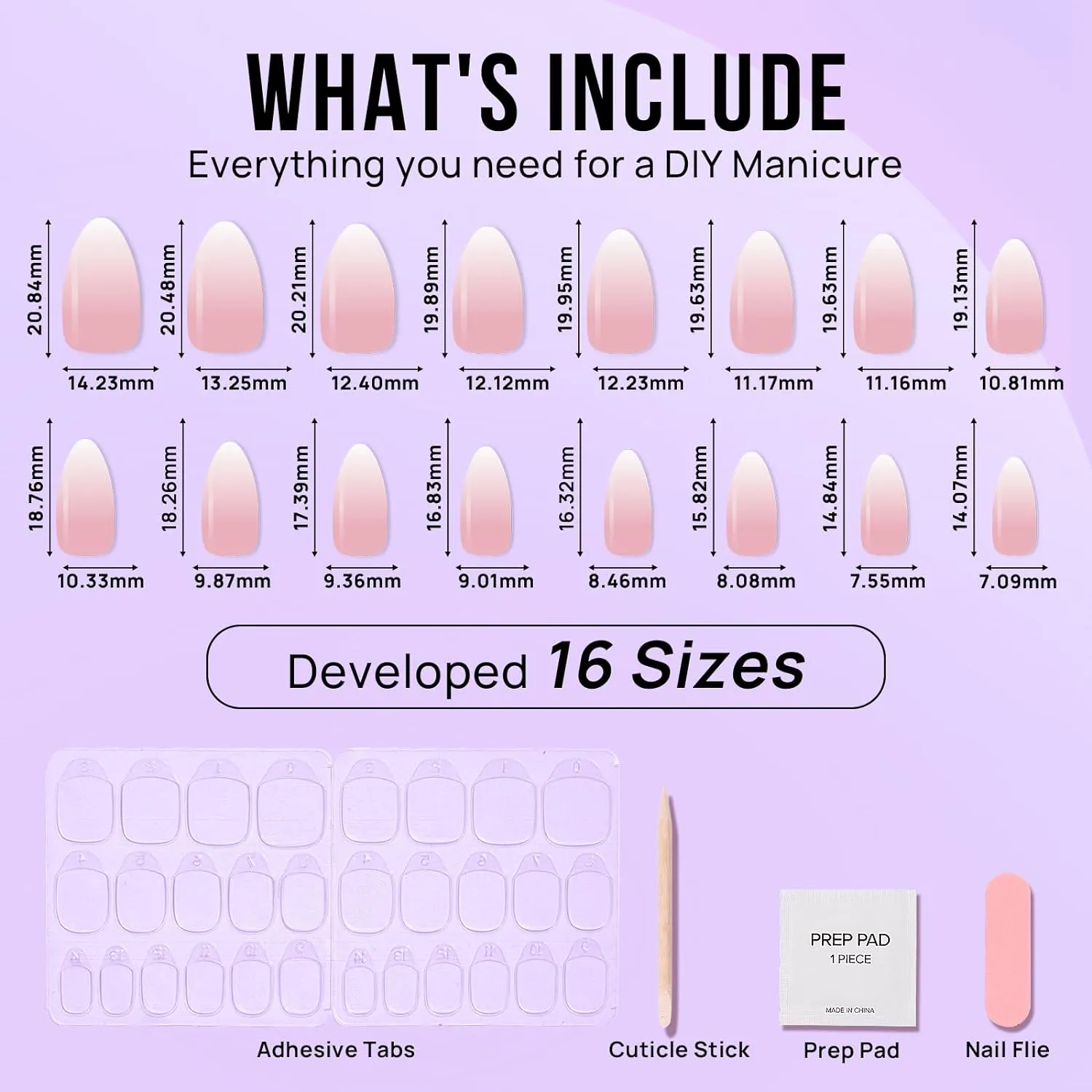 Almond Press On Nails Medium - BTArtbox Soft Gel Ombre Fake Nails with Nail Glue, Semi-Transparent Reusable Glue On Nails in 16 Sizes - 30PCS Stick On Nails Kit, Vanilla Cream Almond