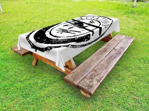 Ambesonne Vintage Airplane Outdoor Tablecloth, Grunge Style Stamp Design with Word Aviation and Airplane Silhouettes, Decorative Washable Picnic Table Cloth, 58" X 120", Black and White