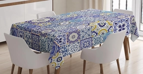 Ambesonne Blue Tablecloth, Rich Pattern of Moroccan Tiles Patchwork Style Pattern Oriental, Rectangular Table Cover for Dining Room Kitchen Decor, 60" X 84", Azure Blue