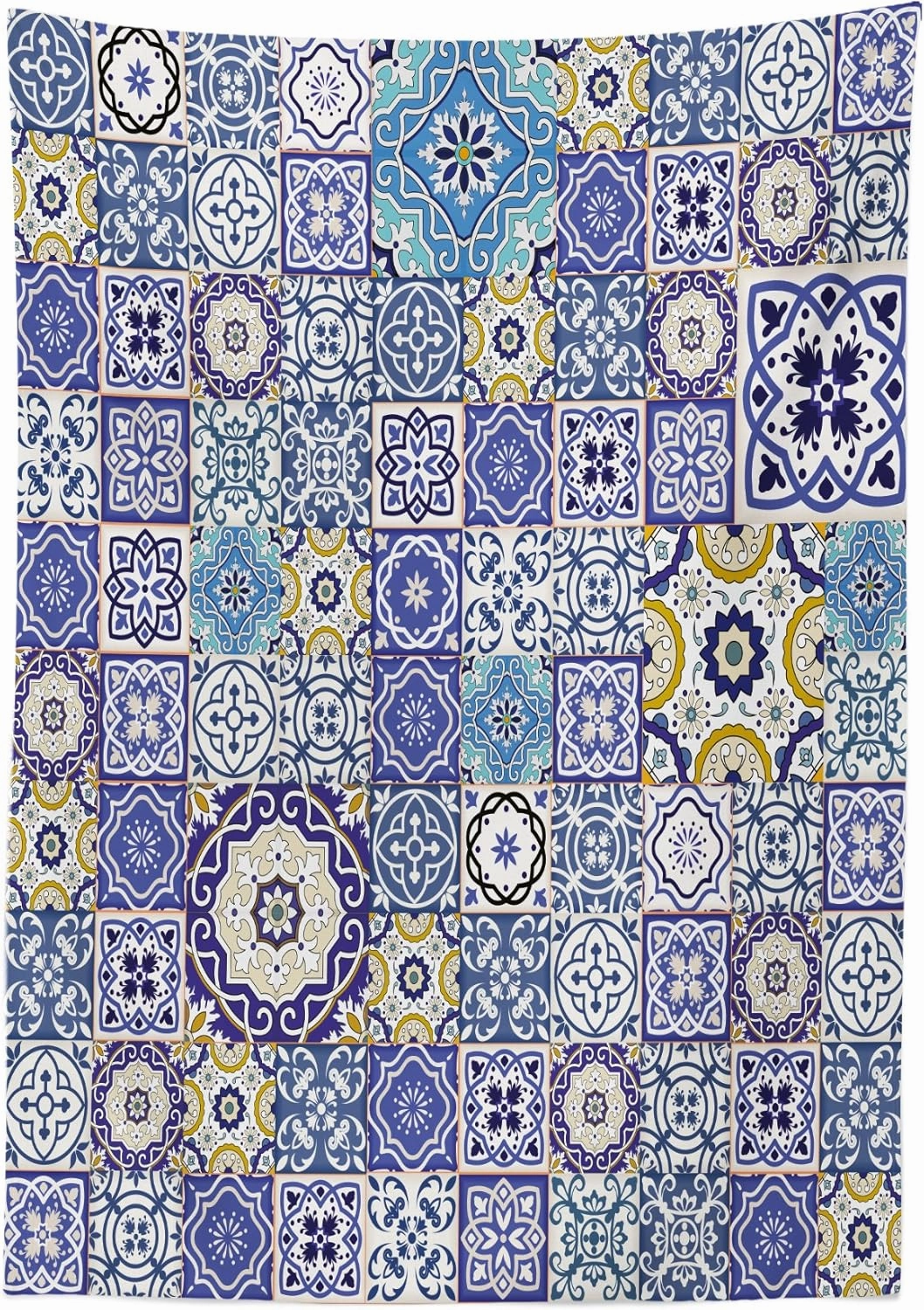 Ambesonne Blue Tablecloth, Rich Pattern of Moroccan Tiles Patchwork Style Pattern Oriental, Rectangular Table Cover for Dining Room Kitchen Decor, 60" X 84", Azure Blue
