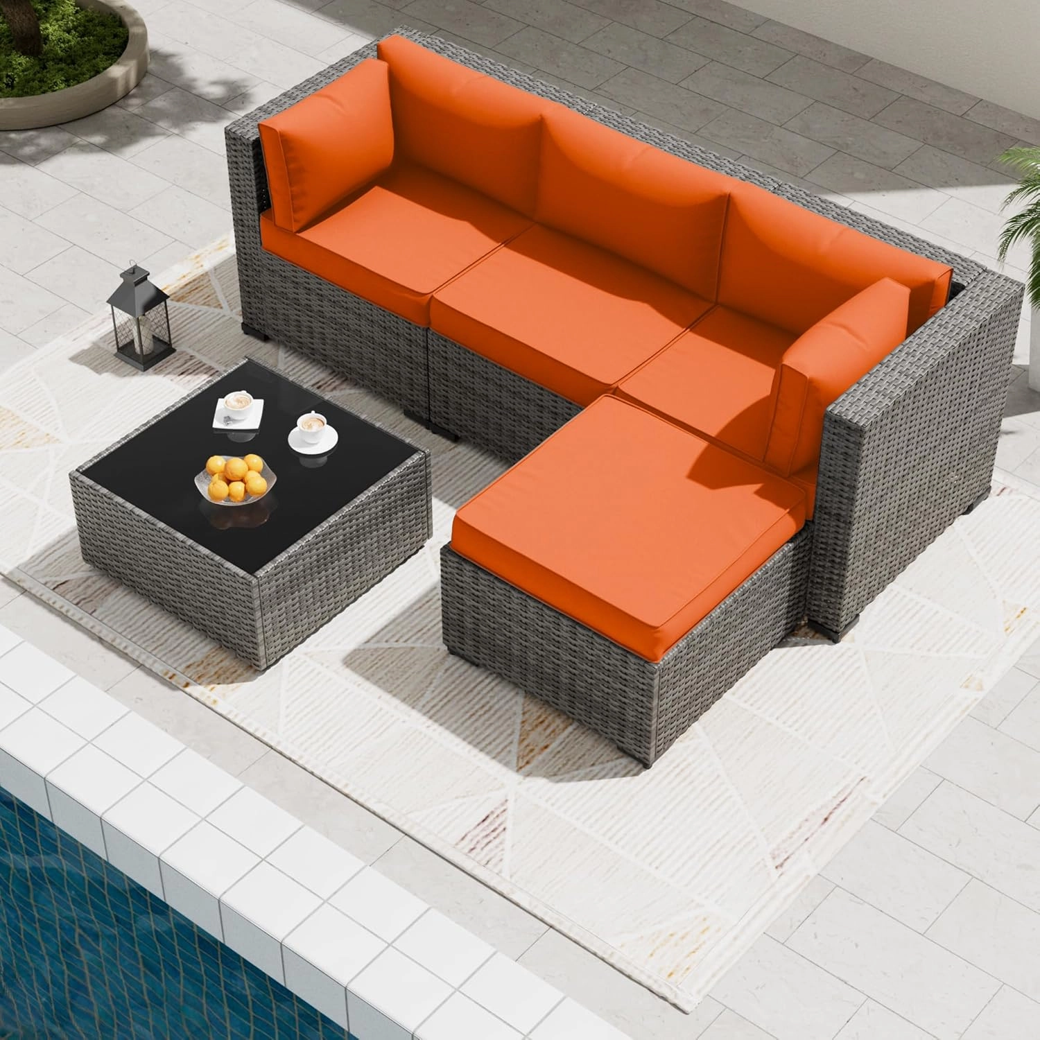 Amopatio Outdoor Cushions, Replacement Patio Furniture Cushions for 4-Seat Outdoor Furniture, Waterproof & Fade Resistant for Patio Sectional Couch(Cores & Covers, Orange)