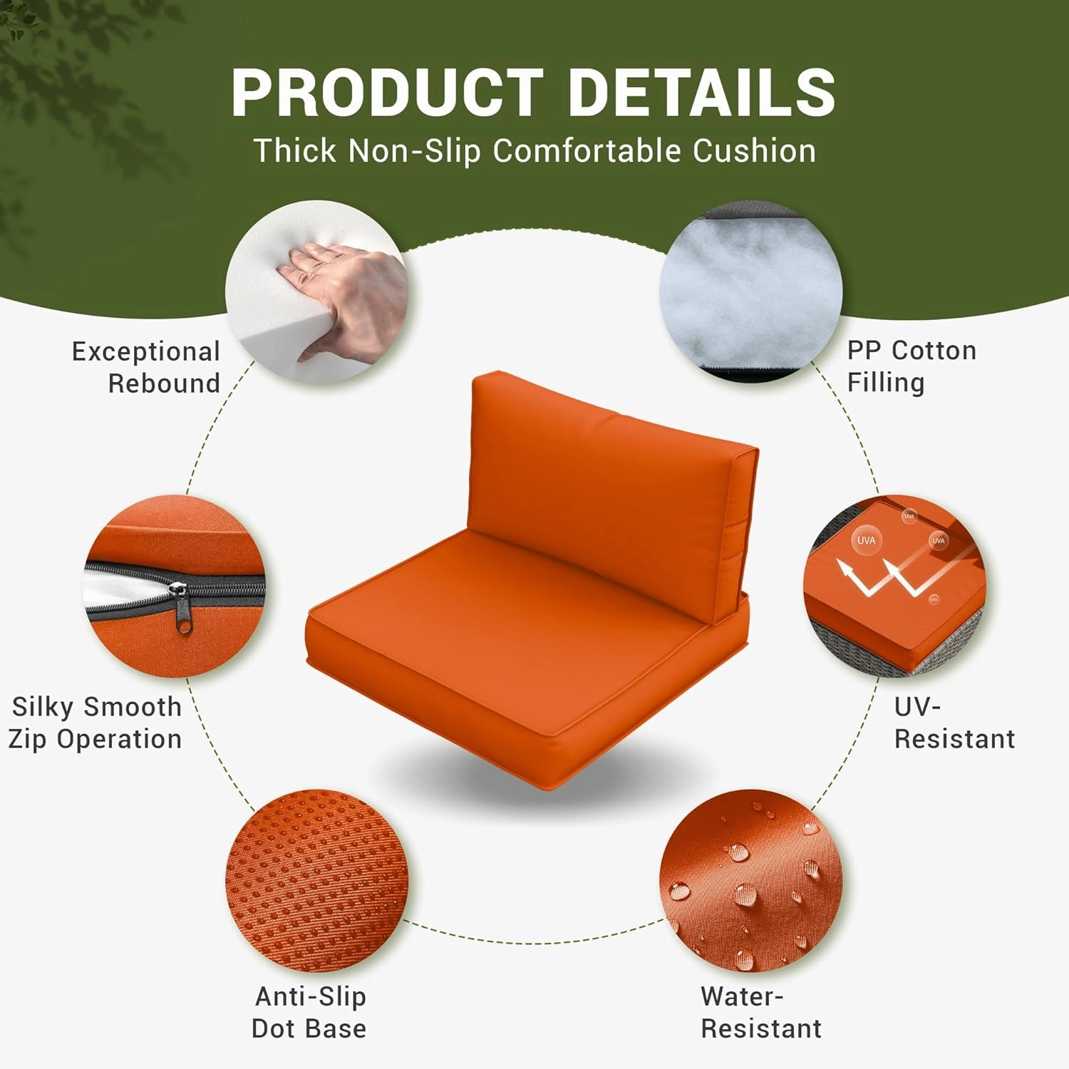 Amopatio Outdoor Cushions, Replacement Patio Furniture Cushions for 4-Seat Outdoor Furniture, Waterproof & Fade Resistant for Patio Sectional Couch(Cores & Covers, Orange)