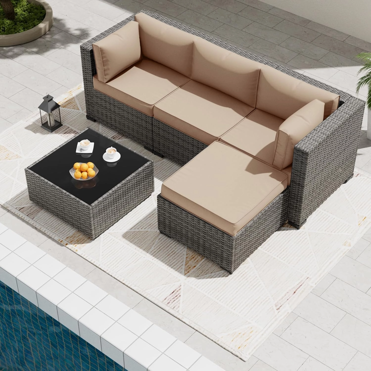 Amopatio Patio Furniture Cushions, Replacement Outdoor Cushions for 4-Seat Patio Furniture, Waterproof Cushions for Outdoor Sectional Sofa Couch(Beige)