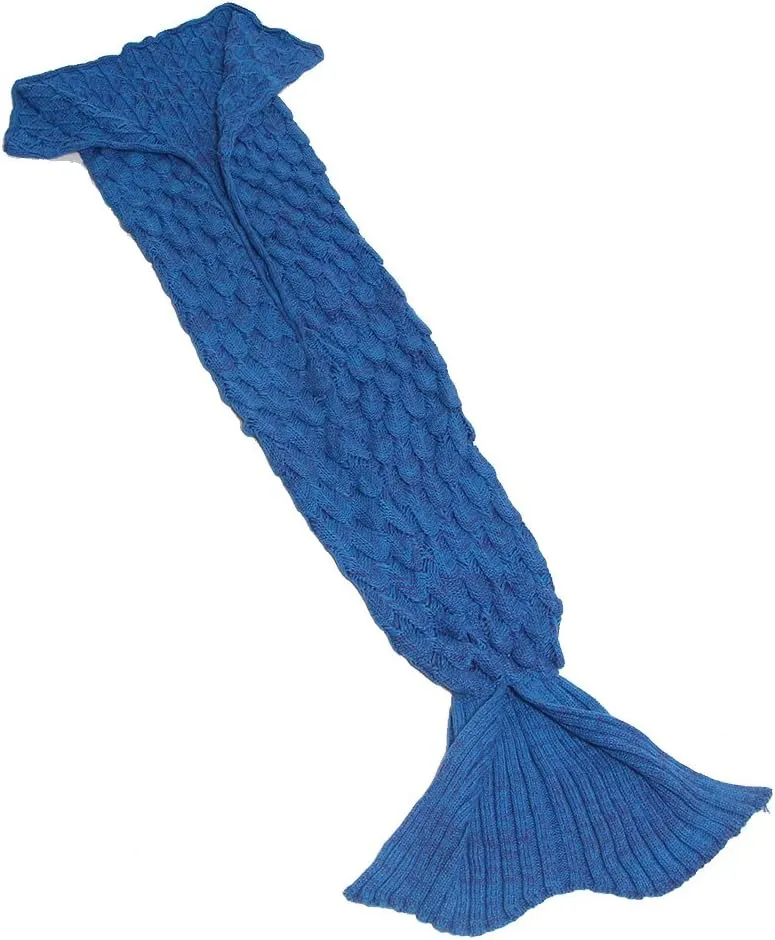 AmyHomie Mermaid Tail Blanket for Adults, Crochet Mermaid Blanket for Women Soft All Seasons Sleeping Blankets for Teen Girls (ScaleBlue,Adults)