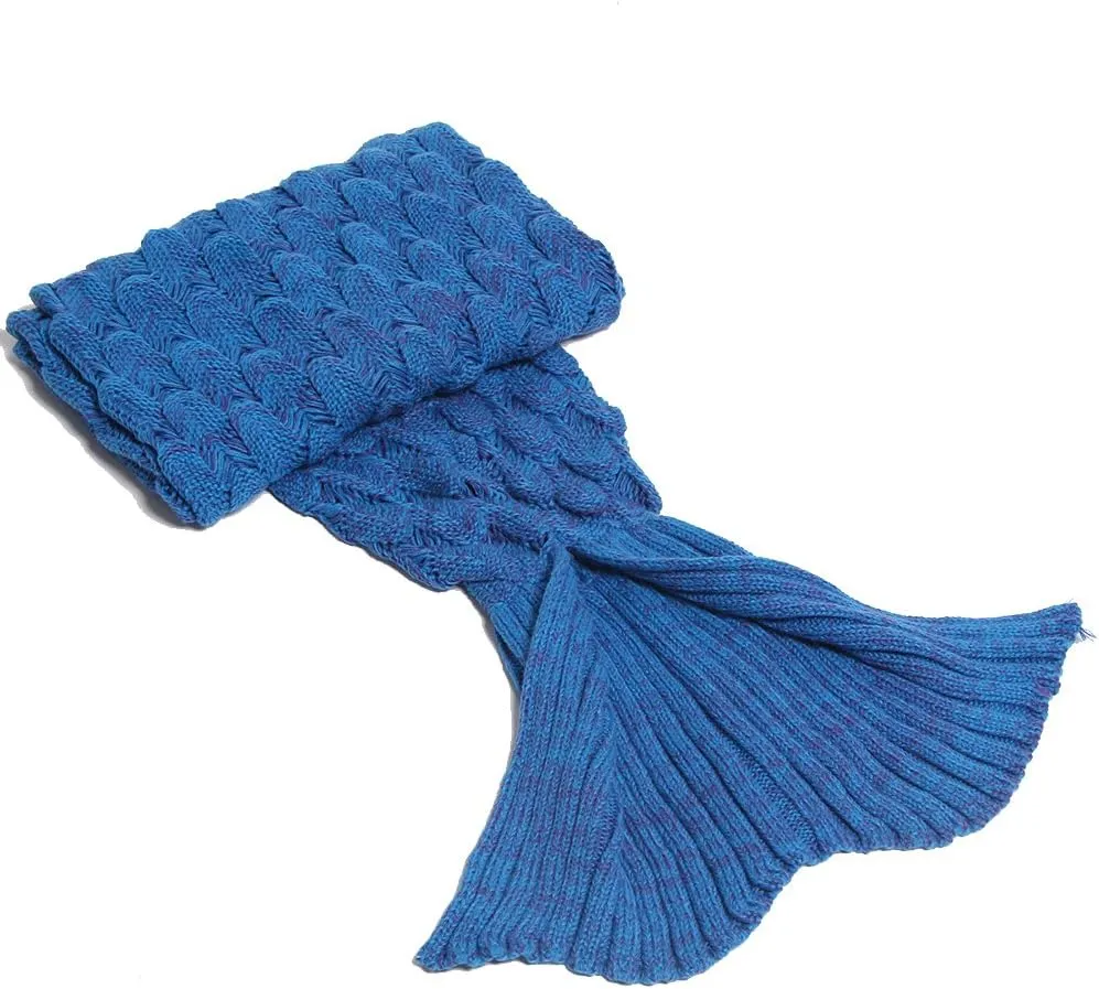 AmyHomie Mermaid Tail Blanket for Adults, Crochet Mermaid Blanket for Women Soft All Seasons Sleeping Blankets for Teen Girls (ScaleBlue,Adults)