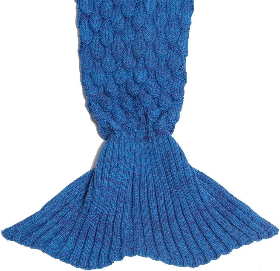 AmyHomie Mermaid Tail Blanket for Adults, Crochet Mermaid Blanket for Women Soft All Seasons Sleeping Blankets for Teen Girls (ScaleBlue,Adults)