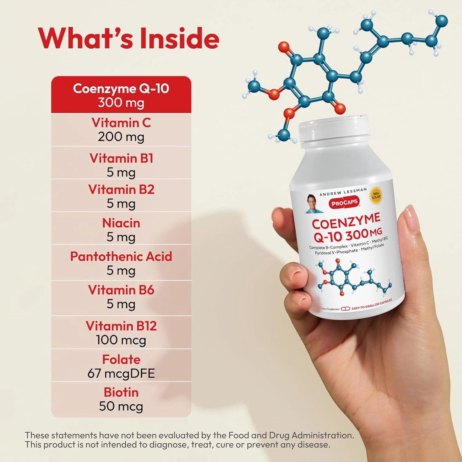 ANDREW LESSMAN Coenzyme Q-10 300 mg 120 Capsules - Essential for Energy Production and Optimum Key Organ Function, Anti-Oxidant Support, Depleted by Aging, Plus B-Complex. Easy to Swallow Capsules
