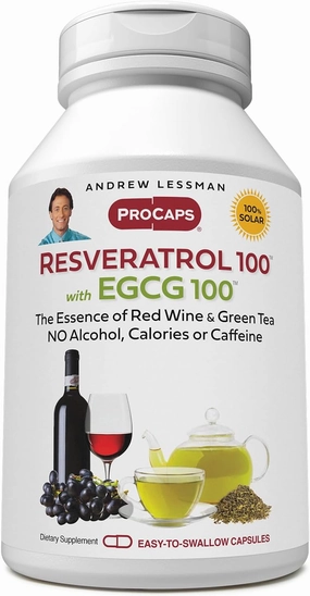 ANDREW LESSMAN Resveratrol-100 EGCG 100mg - 60 Capsules - Two Naturally Occurring Anti-oxidants, Without Alcohol or Caffeine.