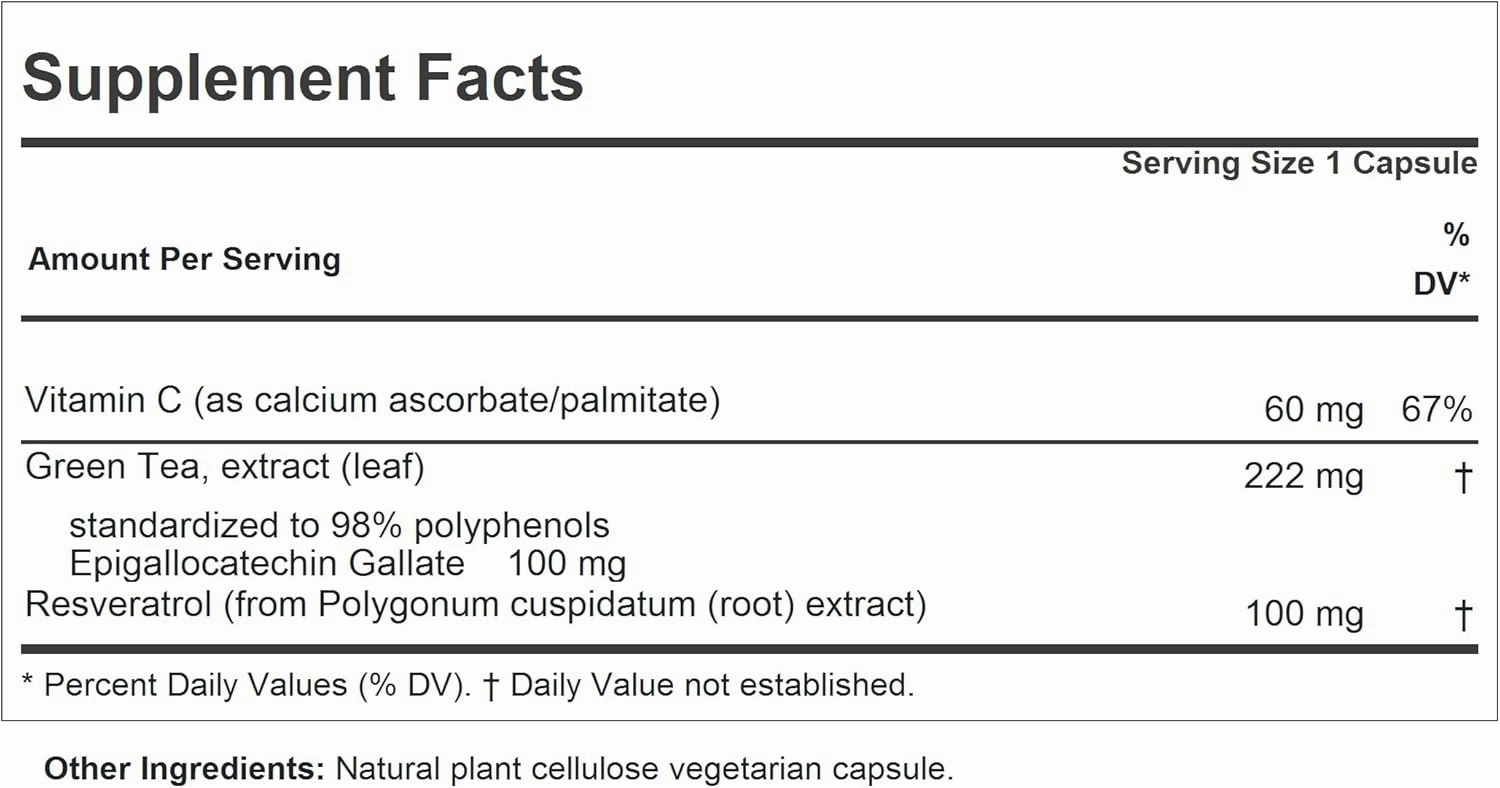 ANDREW LESSMAN Resveratrol-100 EGCG 100mg - 60 Capsules - Two Naturally Occurring Anti-oxidants, Without Alcohol or Caffeine.
