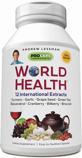 ANDREW LESSMAN World Health 60 Capsules - 14 Standardized Extracts and Concentrates from Scientifically Established Protective and Beneficial Phytonutrients. Powerful Anti-oxidants. No Additives