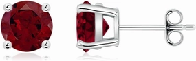 Angara Basket-Set Solitaire Natural Garnet Stud Earrings in Silver (6mm Round)