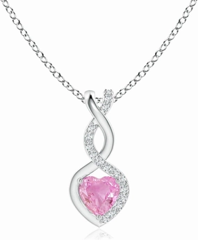 Angara Natural 0.25 Ct Pink Sapphire and 0.05 Ct Diamond Heart Pendant Necklace for Women in Sterling Silver (Grade-A | Size-4mm) | Birthday, Anniversary, Wedding Jewelry Gift For Women