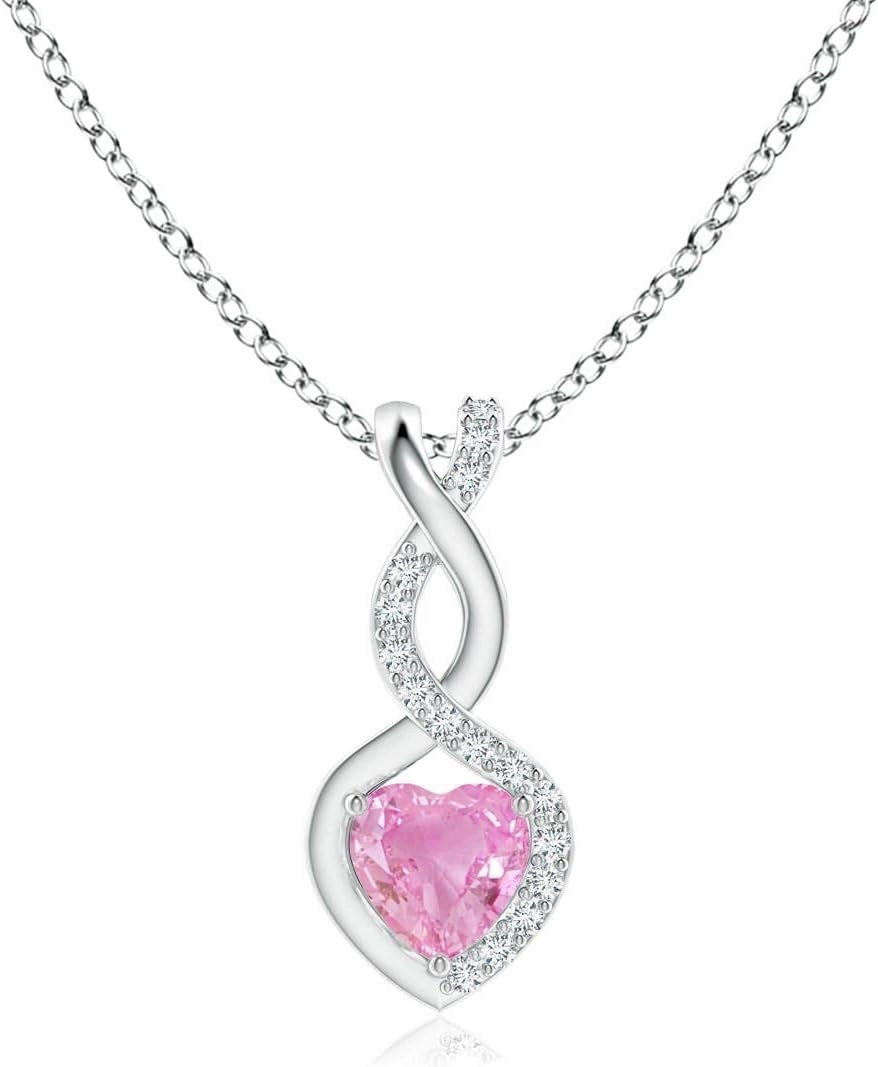 Angara Natural 0.25 Ct Pink Sapphire and 0.05 Ct Diamond Heart Pendant Necklace for Women in Sterling Silver (Grade-A | Size-4mm) | Birthday, Anniversary, Wedding Jewelry Gift For Women