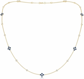 Angara Natural 0.98 Ct Blue Sapphire and 0.55 Ct Diamond Stackables Pendant Necklace for Women in 14K Yellow Gold (Grade-AAA | Size-1.8mm) | September Birthstone, Birthday Jewelry Gift For Women