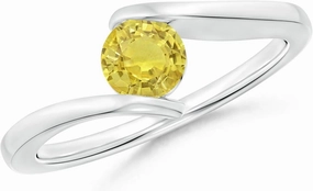 Angara Natural Bar-Set Solitaire Round Yellow Sapphire Bypass Ring in 14K Solid Gold/Platinum | Birthday, Engagement, Anniversary, Wedding Jewelry Gift for Women