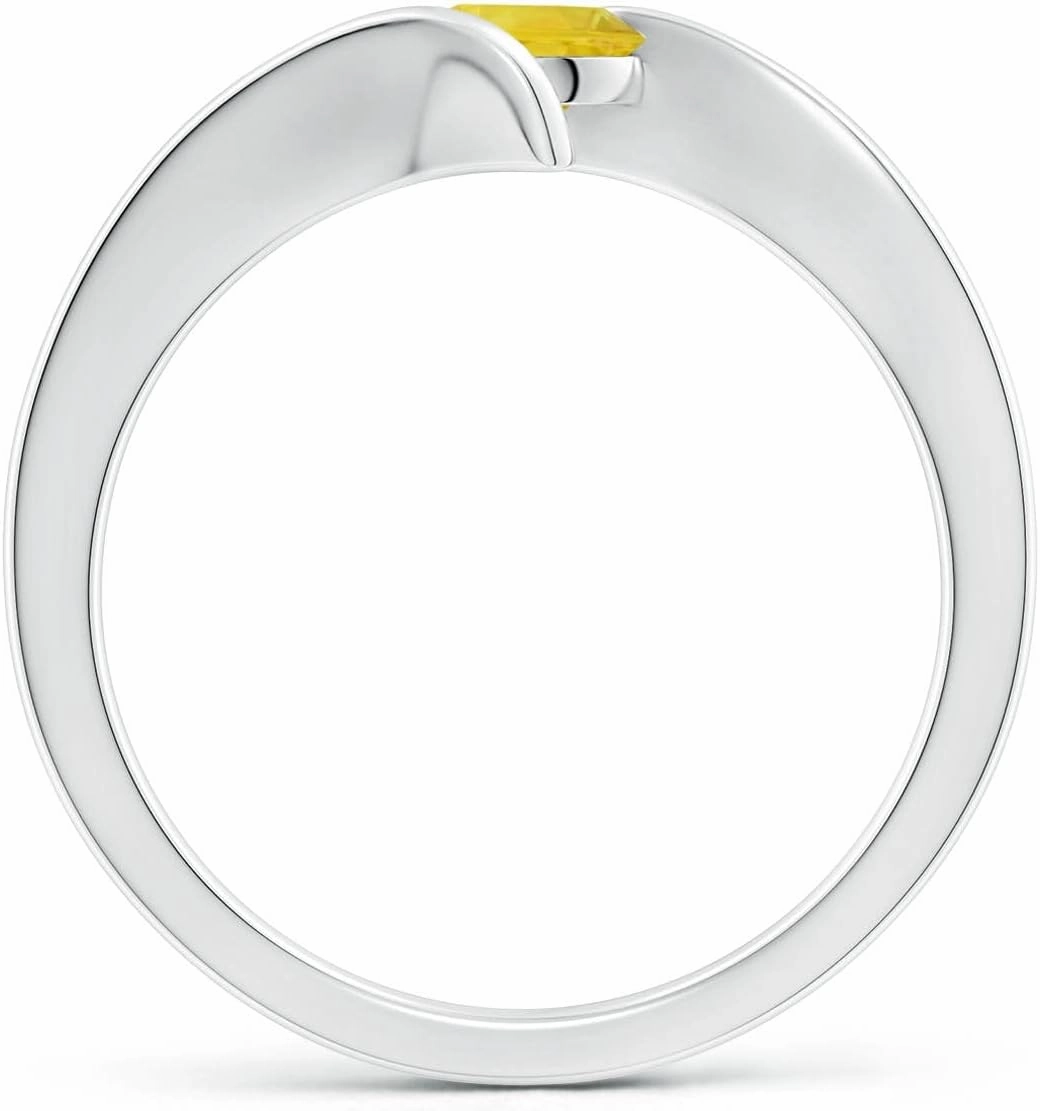 Angara Natural Bar-Set Solitaire Round Yellow Sapphire Bypass Ring in 14K Solid Gold/Platinum | Birthday, Engagement, Anniversary, Wedding Jewelry Gift for Women