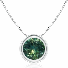 Angara Natural Bezel-Set Round Teal Montana Sapphire Solitaire Pendant in 14K Solid Gold/Platinum | Birthday, Engagement, Anniversary, Wedding Jewelry Gift for Women
