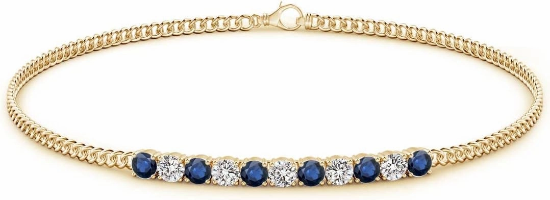 Angara Natural Blue Sapphire Chain Bracelet for Women in 14K Solid Gold | September Birthstone, Birthday, Engagement, Anniversary, Wedding Jewelry Gift for Women