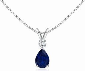 Angara Natural Blue Sapphire Teardrop Pendant Necklace in 14K White Gold for Women with 18" Chain (Grade-AA | 6x4mm) | September Birthstone Jewelry Gift for Her |