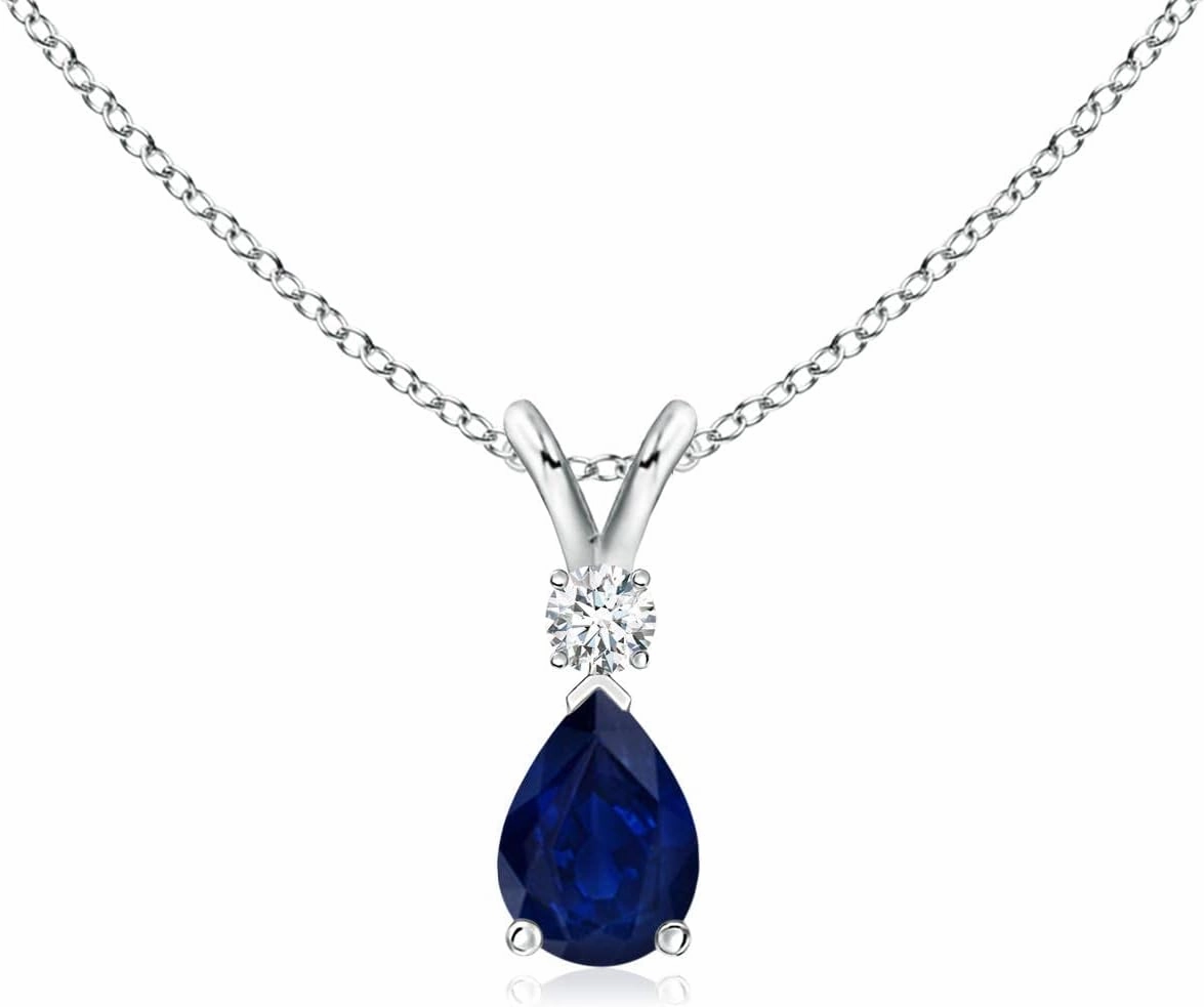 Angara Natural Blue Sapphire Teardrop Pendant Necklace in 14K White Gold for Women with 18" Chain (Grade-AA | 6x4mm) | September Birthstone Jewelry Gift for Her |