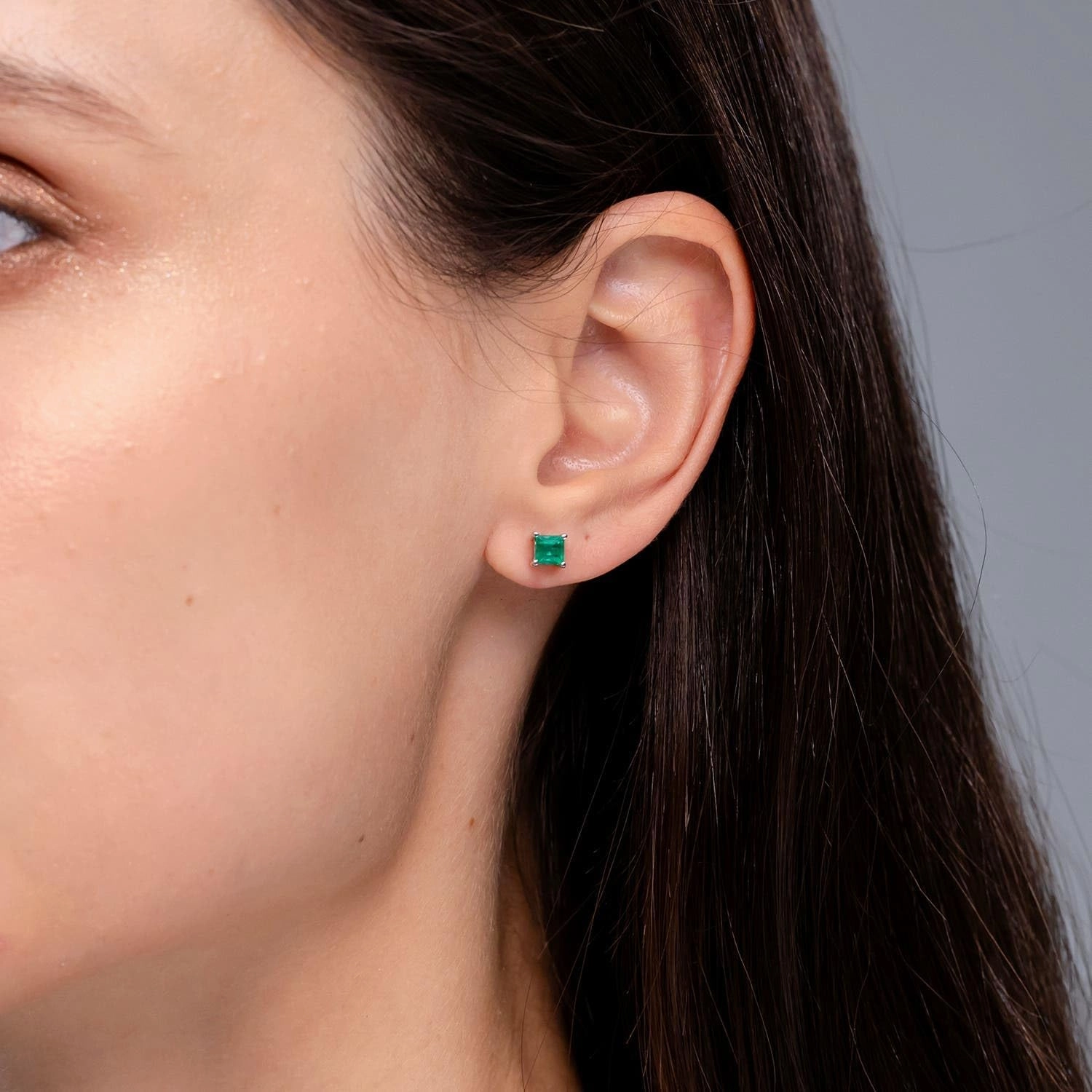 ANGARA Natural Classic Basket-Set Square Emerald Stud Earrings in Silver / 14K Solid Gold/Platinum | May Birthstone, Birthday, Engagement, Anniversary, Wedding Jewelry Gift for Women