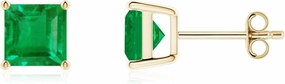ANGARA Natural Classic Basket-Set Square Emerald Stud Earrings in Silver / 14K Solid Gold/Platinum | May Birthstone, Birthday, Engagement, Anniversary, Wedding Jewelry Gift for Women