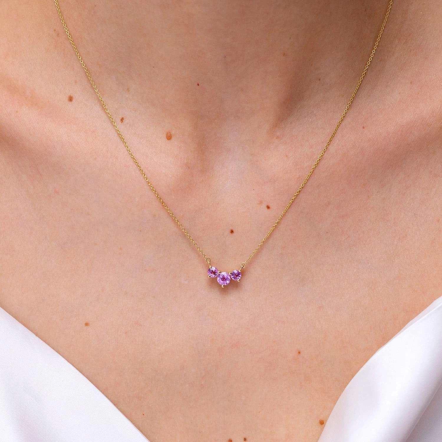 Angara Natural Classic Trio Pink Sapphire Necklace in 14K Solid Gold/Platinum | Birthday, Engagement, Anniversary, Wedding Jewelry Gift for Women