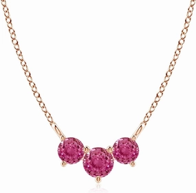 Angara Natural Classic Trio Pink Sapphire Necklace in 14K Solid Gold/Platinum | Birthday, Engagement, Anniversary, Wedding Jewelry Gift for Women