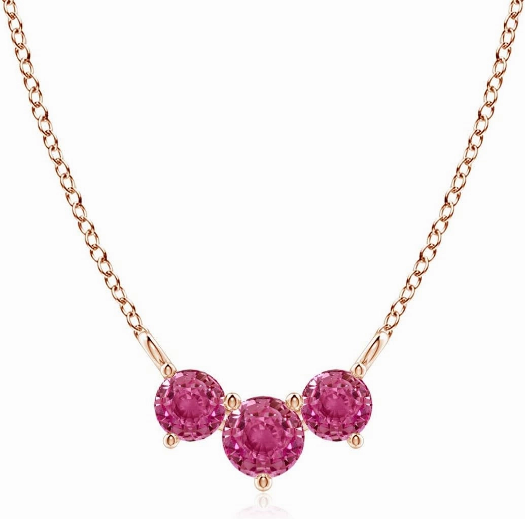 Angara Natural Classic Trio Pink Sapphire Necklace in 14K Solid Gold/Platinum | Birthday, Engagement, Anniversary, Wedding Jewelry Gift for Women
