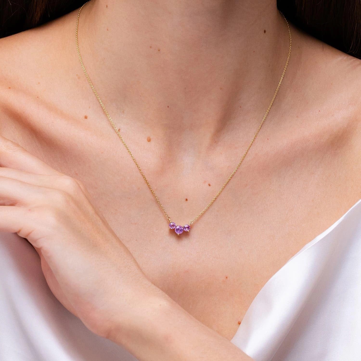 Angara Natural Classic Trio Pink Sapphire Necklace in 14K Solid Gold/Platinum | Birthday, Engagement, Anniversary, Wedding Jewelry Gift for Women