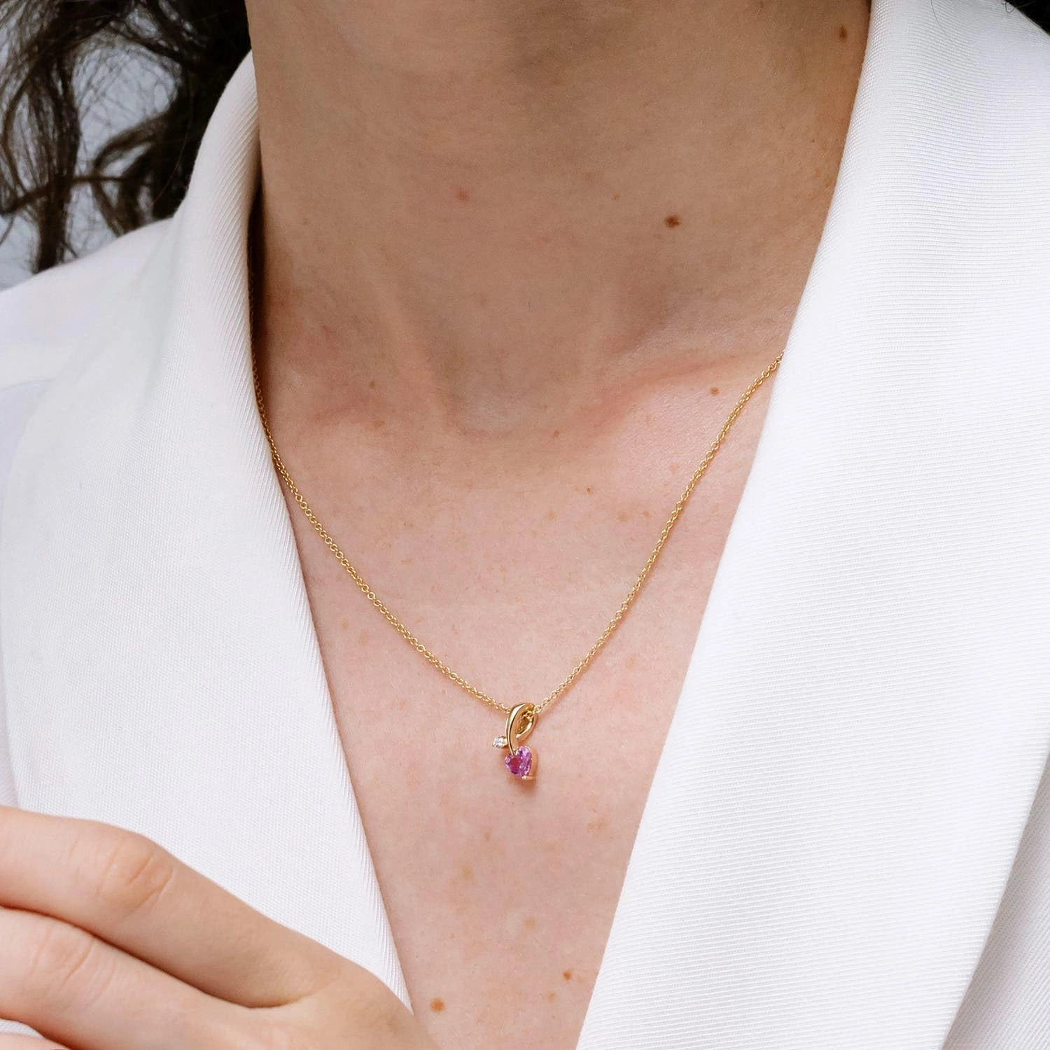 Angara Natural Heart-Shaped Pink Sapphire Ribbon Pendant with Diamond in 14K Solid Gold/Platinum | Birthday, Engagement, Anniversary, Wedding Jewelry Gift for Women