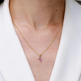 Angara Natural Heart-Shaped Pink Sapphire Ribbon Pendant with Diamond in 14K Solid Gold/Platinum | Birthday, Engagement, Anniversary, Wedding Jewelry Gift for Women