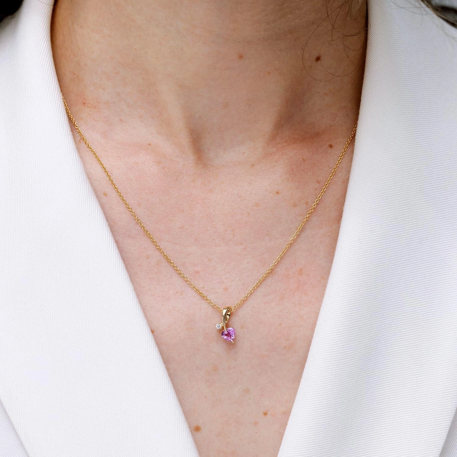 Angara Natural Heart-Shaped Pink Sapphire Ribbon Pendant with Diamond in 14K Solid Gold/Platinum | Birthday, Engagement, Anniversary, Wedding Jewelry Gift for Women
