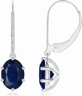 ANGARA Natural Oval Sapphire Leverback Drop Earrings in 14K Solid Gold/Platinum | September Birthstone, Birthday, Engagement, Anniversary, Wedding Jewelry Gift for Women