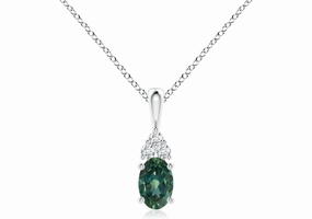 Angara Natural Oval Teal Montana Sapphire Solitaire Pendant with Trio Diamond in Silver / 14K Solid Gold/Platinum | Birthday, Engagement, Anniversary, Wedding Jewelry Gift for Women