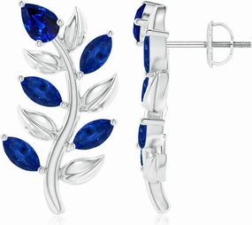 ANGARA Natural Pear and Marquise Sapphire Olive Branch Earrings in 14K Solid Gold/Platinum | September Birthstone, Birthday, Engagement, Anniversary, Wedding Jewelry Gift for Women