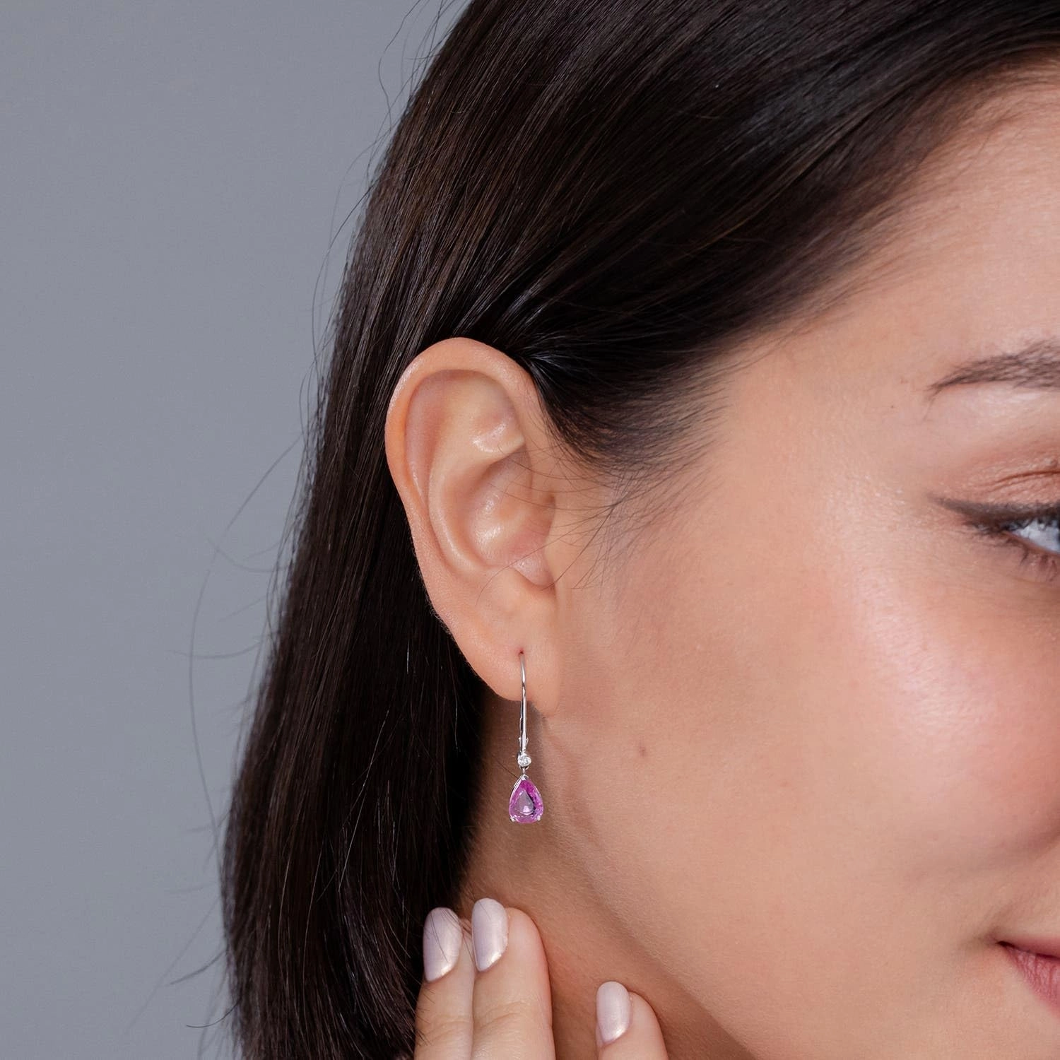 ANGARA Natural Pear-Shaped Pink Sapphire Leverback Drop Earrings with Diamond in 14K Solid Gold/Platinum | Birthday, Engagement, Anniversary, Wedding Jewelry Gift for Women