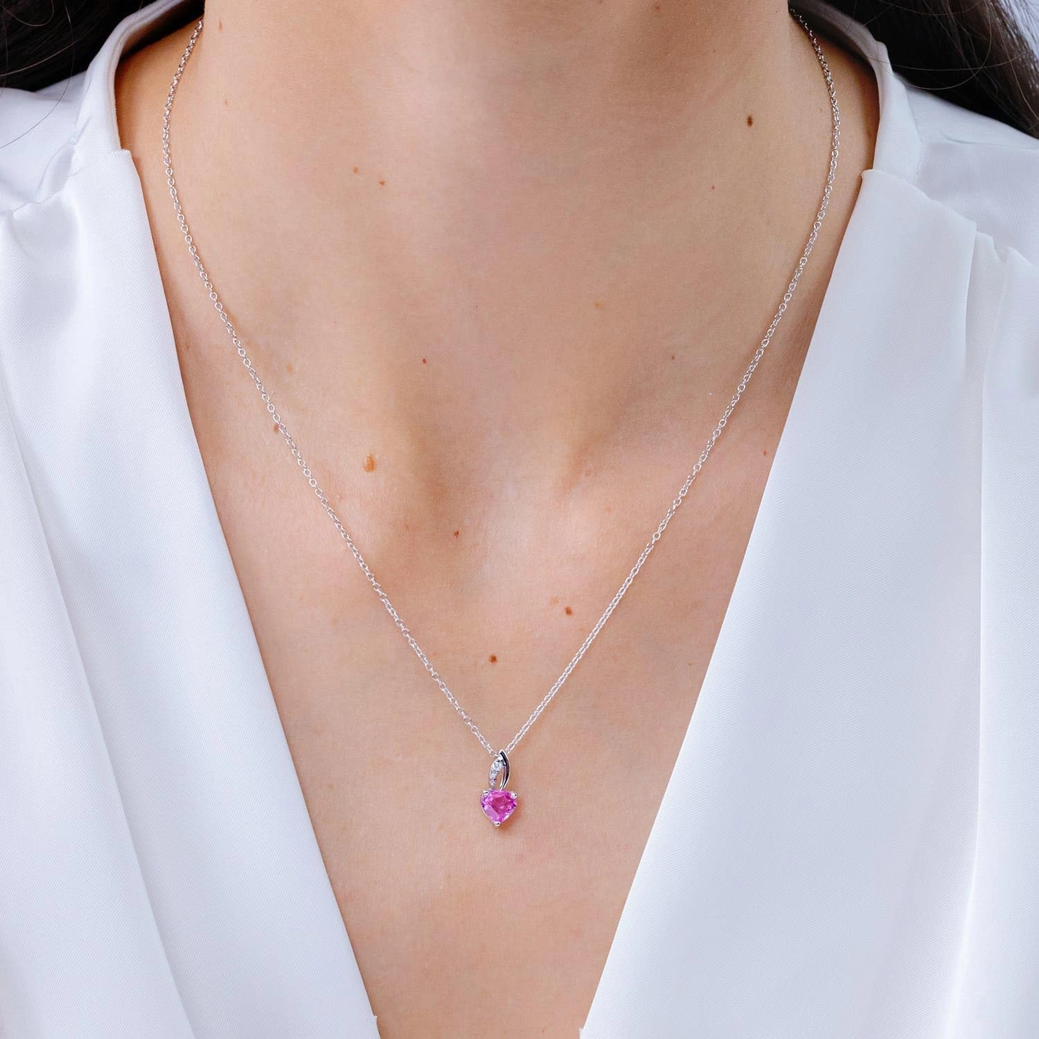 Angara Natural Pink Sapphire Heart Pendant with Diamond Accents in 14K Solid Gold/Platinum | Birthday, Engagement, Anniversary, Wedding Jewelry Gift for Women