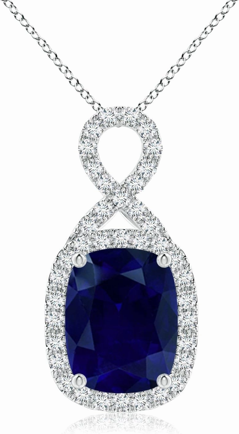 Angara Natural Rectangular Cushion Sapphire Infinity Pendant in 14K Solid Gold/Platinum | September Birthstone, Birthday, Engagement, Anniversary, Wedding Jewelry Gift for Women